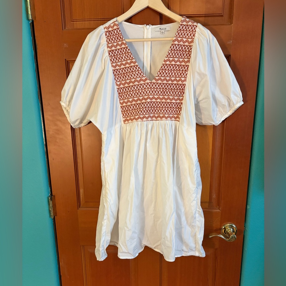 Madewell white cotton embroidered dress